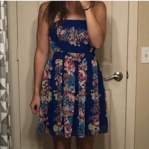 Blue strapless tie in the back dress!